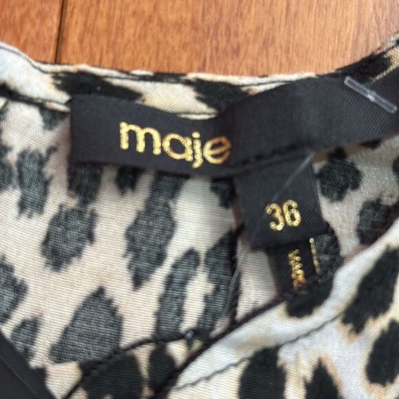 NWT MAJE Ruffled leopard-print crepe mini dress size 36 US 4 - Picture 4 of 11